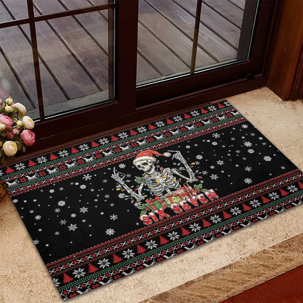 Six Seven Santa Skeleton Rubber Doormat Funny Christmas Skull - Wonder Print Shop