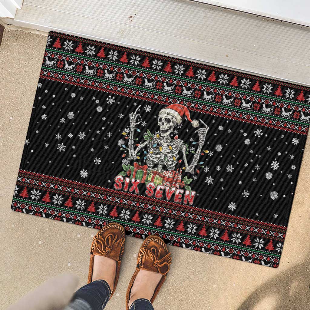 Six Seven Santa Skeleton Rubber Doormat Funny Christmas Skull - Wonder Print Shop