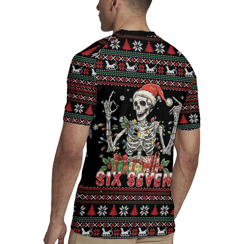 Six Seven Santa Skeleton Rugby Jersey Funny Christmas Skull - Wonder Print Shop