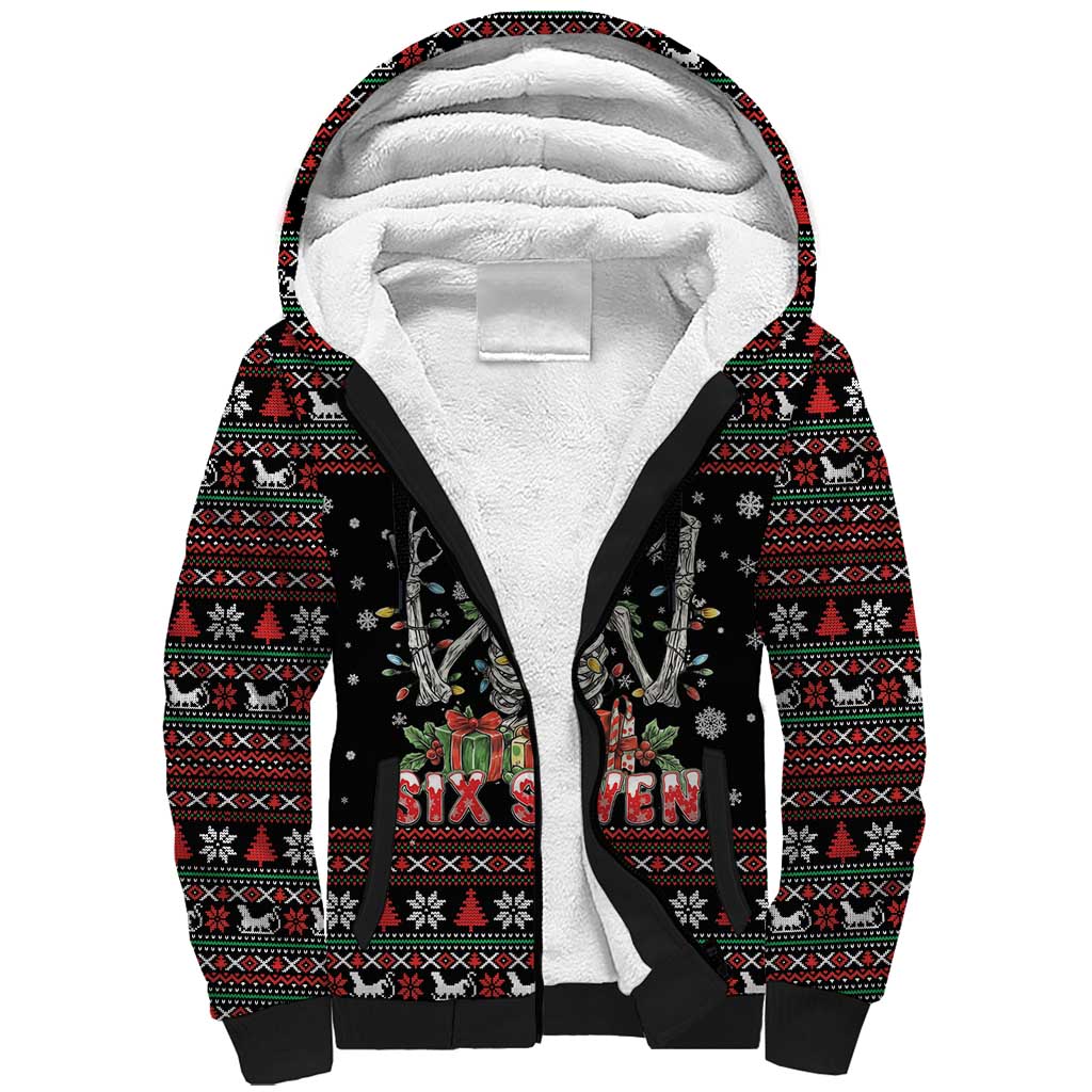 Six Seven Santa Skeleton Sherpa Hoodie Funny Christmas Skull - Wonder Print Shop