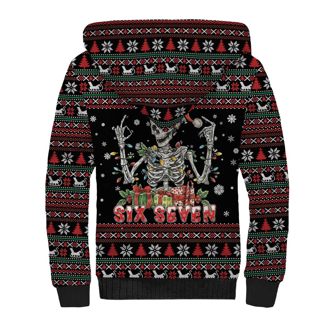 Six Seven Santa Skeleton Sherpa Hoodie Funny Christmas Skull - Wonder Print Shop