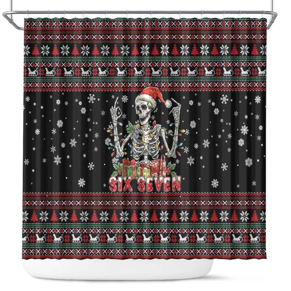 Six Seven Santa Skeleton Shower Curtain Funny Christmas Skull - Wonder Print Shop