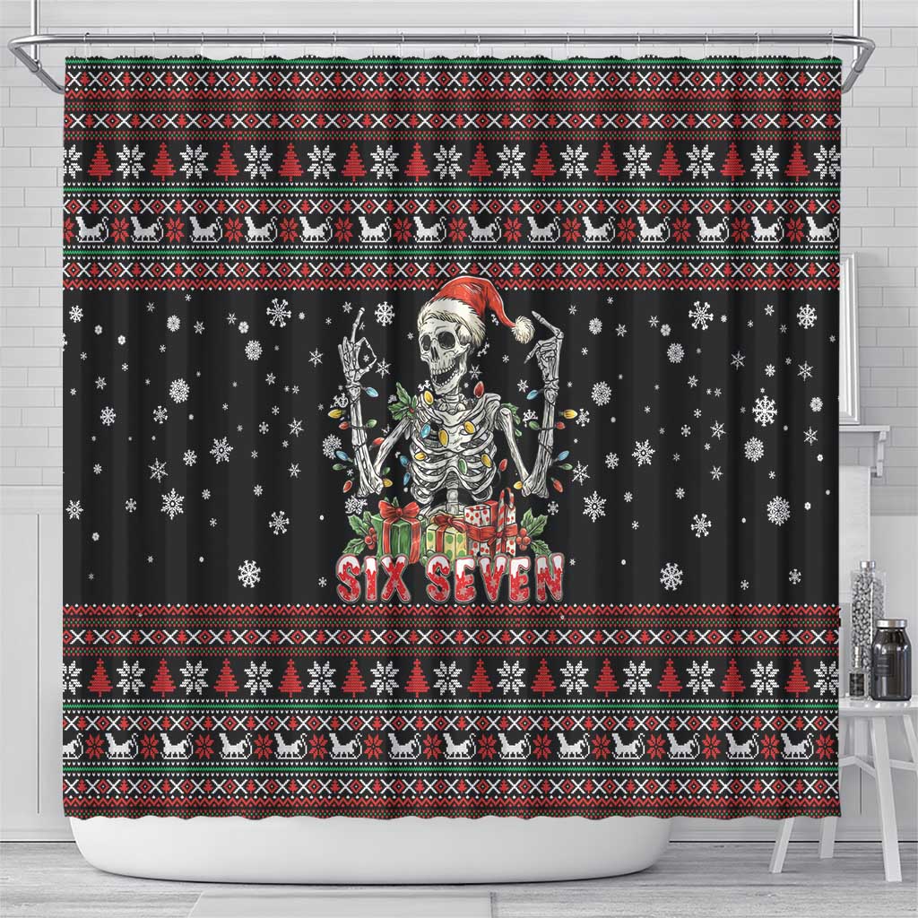 Six Seven Santa Skeleton Shower Curtain Funny Christmas Skull - Wonder Print Shop