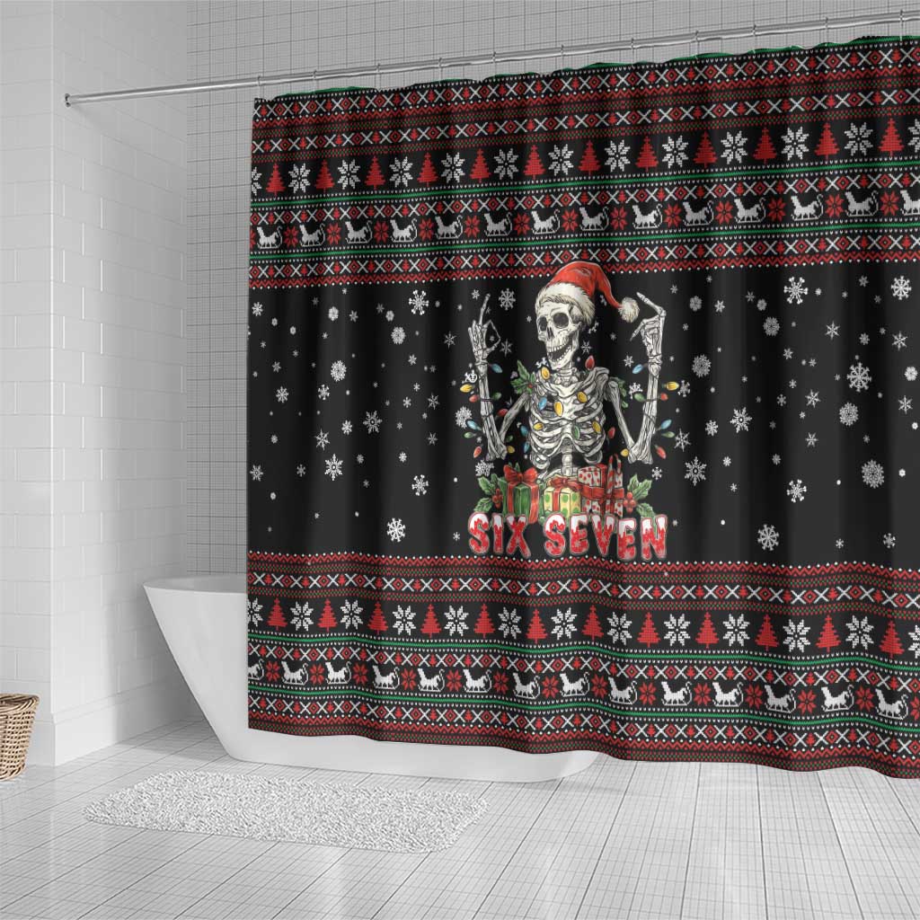 Six Seven Santa Skeleton Shower Curtain Funny Christmas Skull - Wonder Print Shop