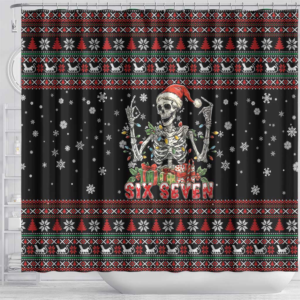 Six Seven Santa Skeleton Shower Curtain Funny Christmas Skull - Wonder Print Shop