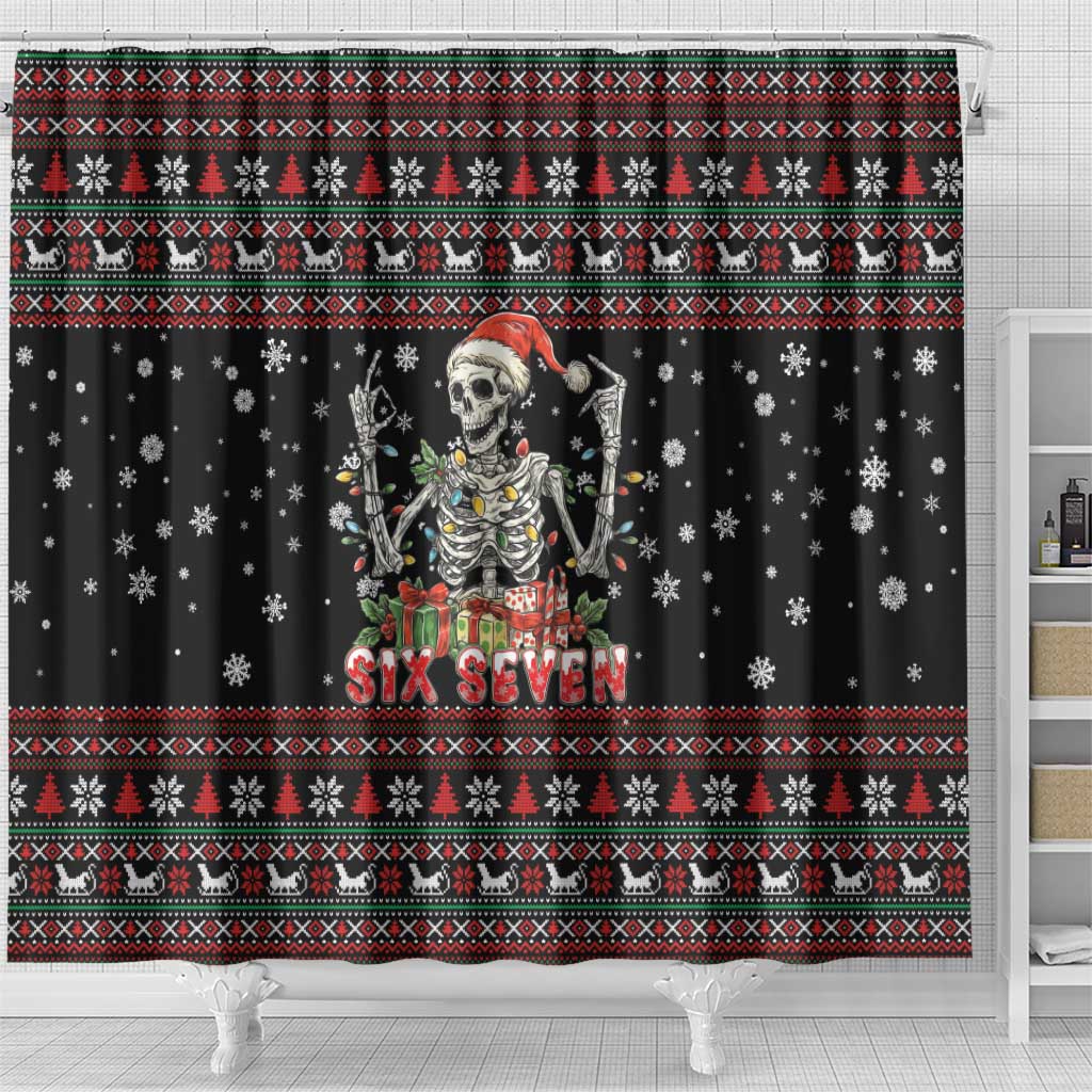 Six Seven Santa Skeleton Shower Curtain Funny Christmas Skull - Wonder Print Shop