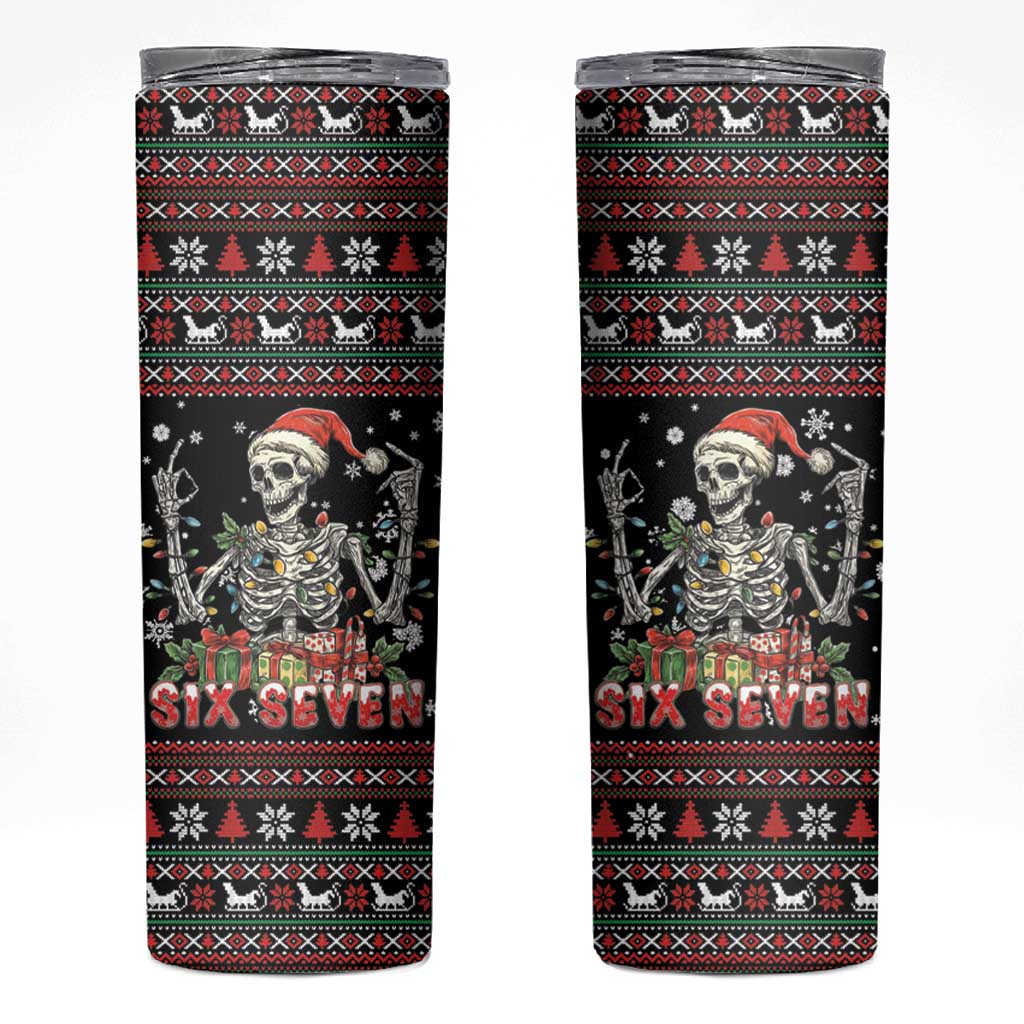 Six Seven Santa Skeleton Skinny Tumbler Funny Christmas Skull - Wonder Print Shop