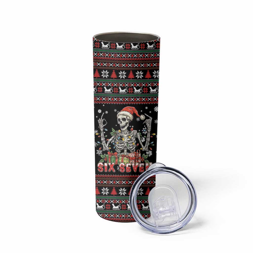 Six Seven Santa Skeleton Skinny Tumbler Funny Christmas Skull - Wonder Print Shop
