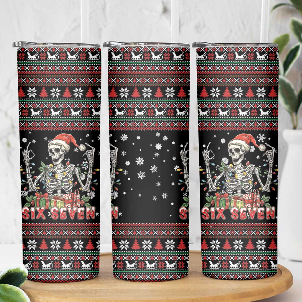 Six Seven Santa Skeleton Skinny Tumbler Funny Christmas Skull - Wonder Print Shop