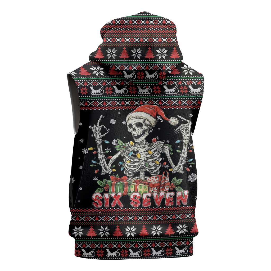 Six Seven Santa Skeleton Sleeveless Hoodie Funny Christmas Skull - Wonder Print Shop