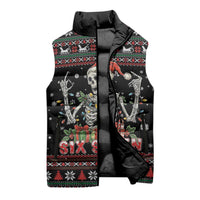 Six Seven Santa Skeleton Sleeveless Puffer Jacket Funny Christmas Skull - Wonder Print Shop