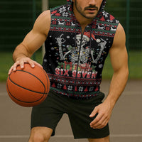 Six Seven Santa Skeleton Sleeveless Zip Hoodie Funny Christmas Skull - Wonder Print Shop