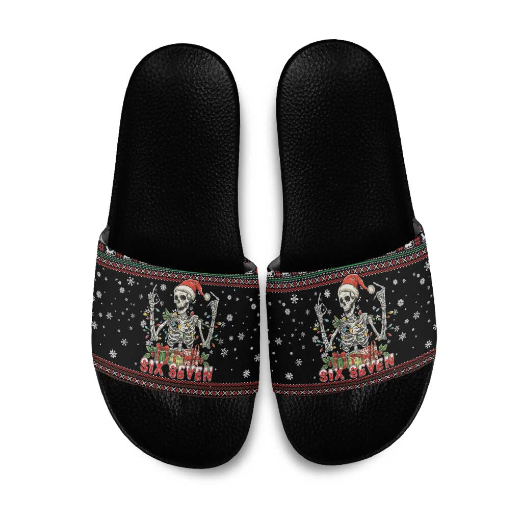 Six Seven Santa Skeleton Slide Sandals Funny Christmas Skull - Wonder Print Shop