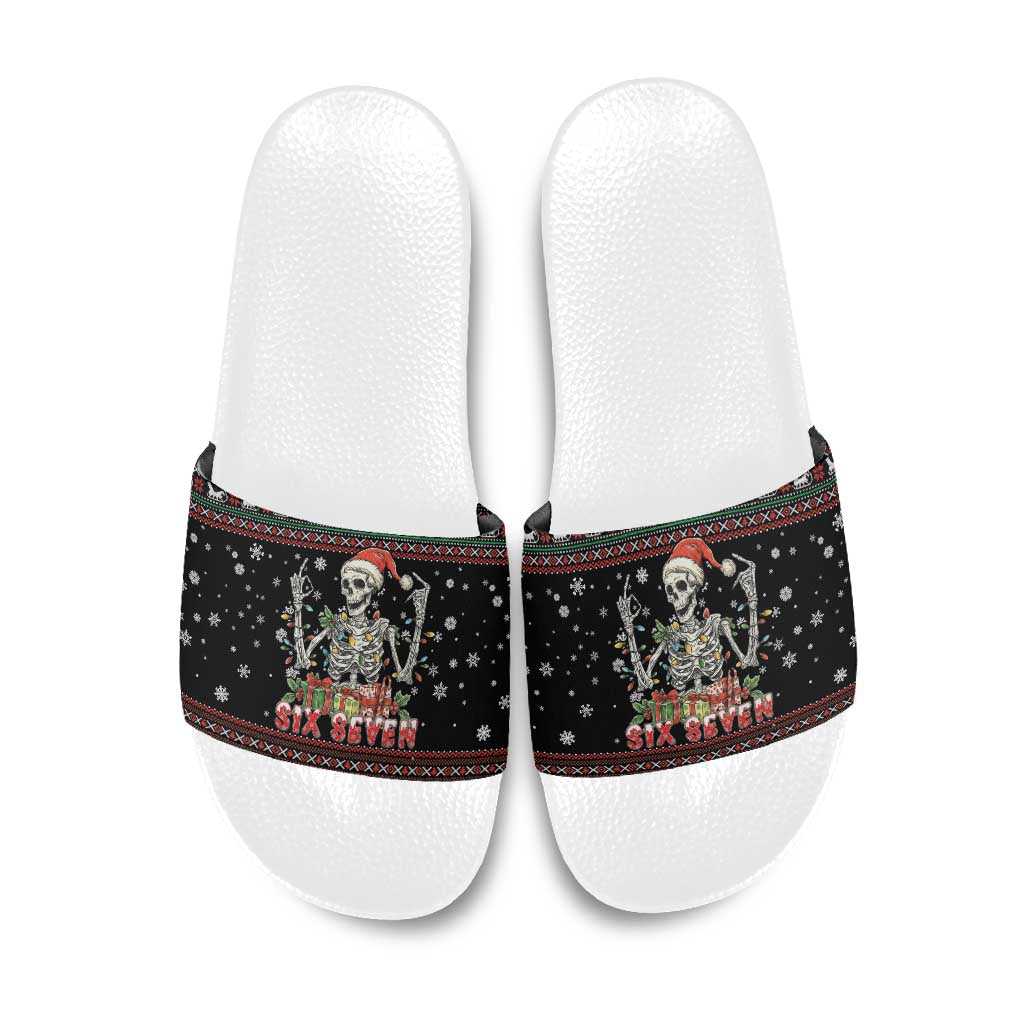 Six Seven Santa Skeleton Slide Sandals Funny Christmas Skull - Wonder Print Shop
