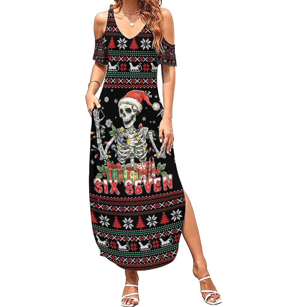Six Seven Santa Skeleton Summer Maxi Dress Funny Christmas Skull - Wonder Print Shop