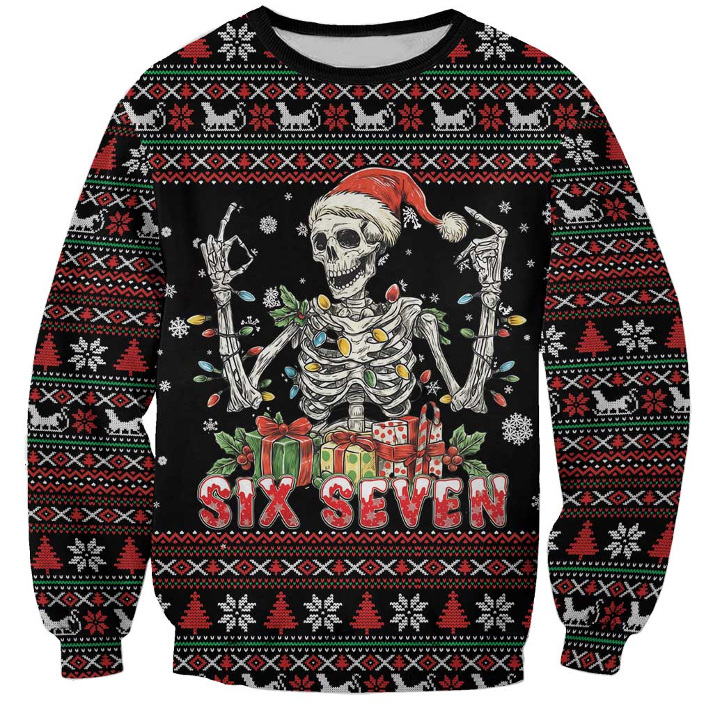 Six Seven Santa Skeleton Sweatshirt Funny Christmas Skull - Wonder Print Shop