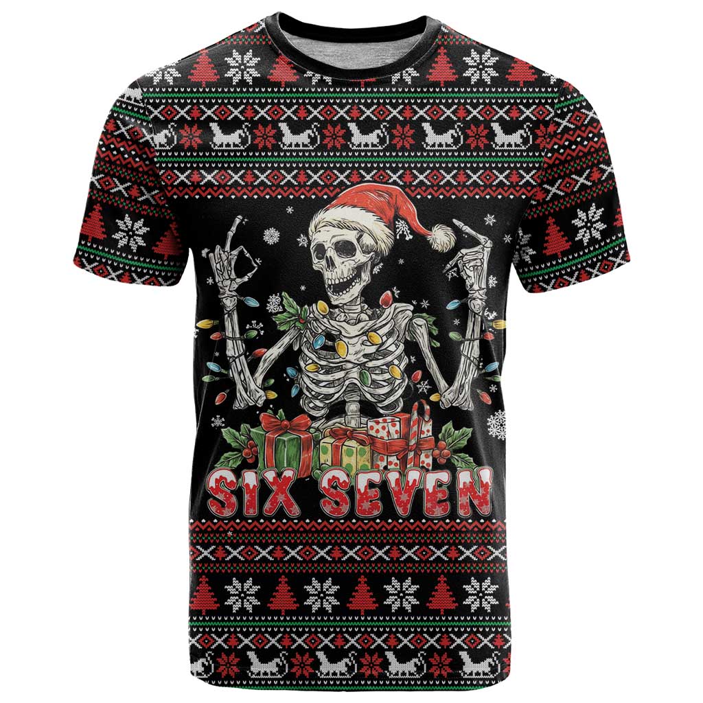 Six Seven Santa Skeleton T Shirt Funny Christmas Skull - Wonder Print Shop