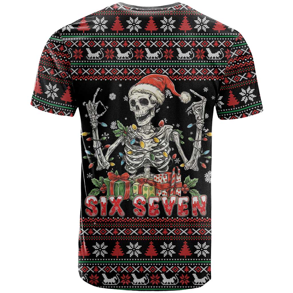 Six Seven Santa Skeleton T Shirt Funny Christmas Skull - Wonder Print Shop