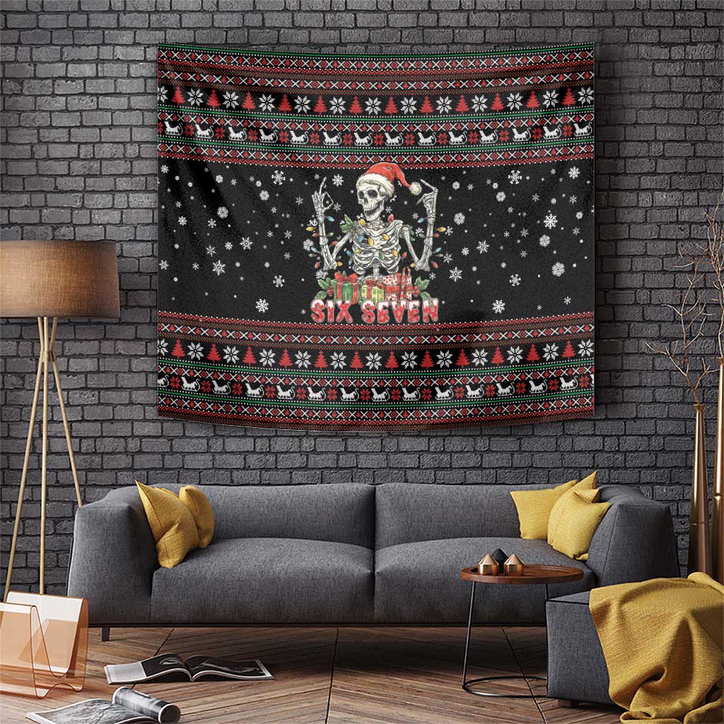 Six Seven Santa Skeleton Tapestry Funny Christmas Skull - Wonder Print Shop