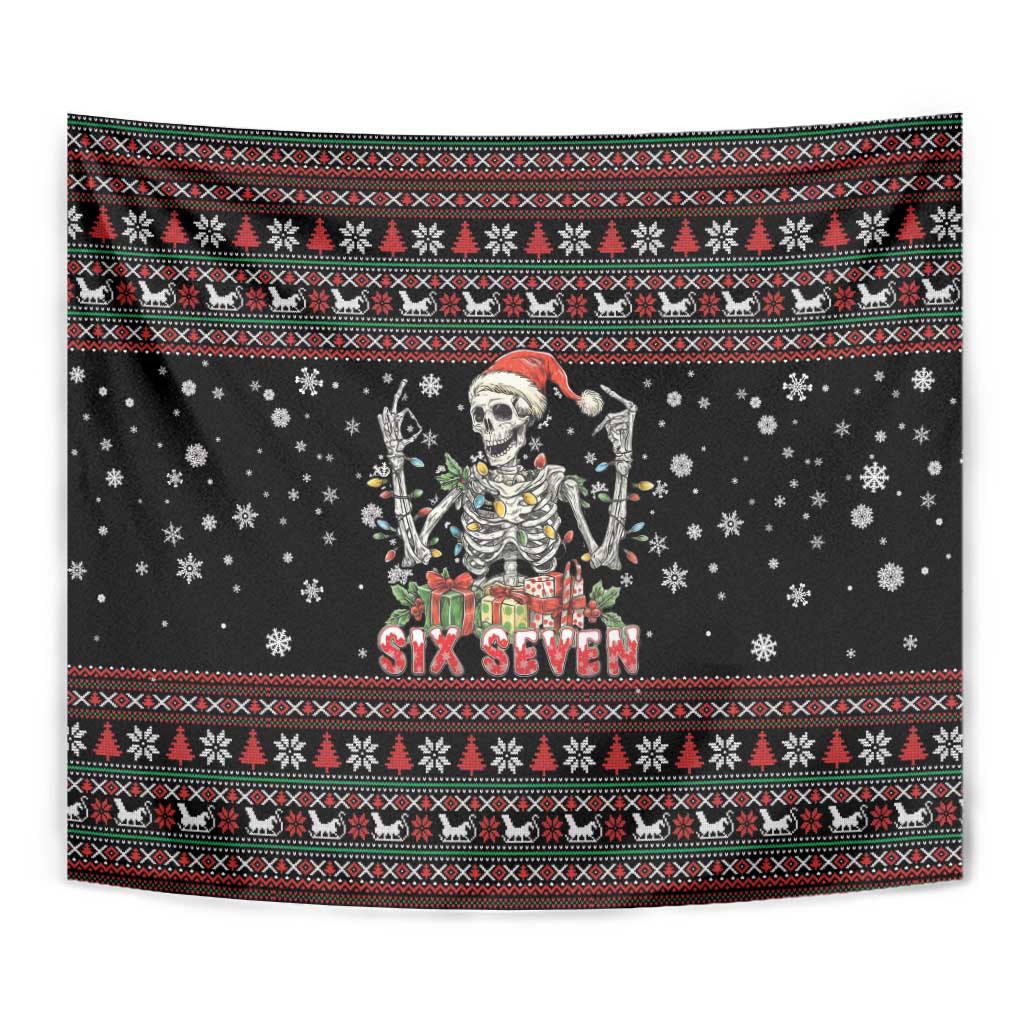 Six Seven Santa Skeleton Tapestry Funny Christmas Skull - Wonder Print Shop