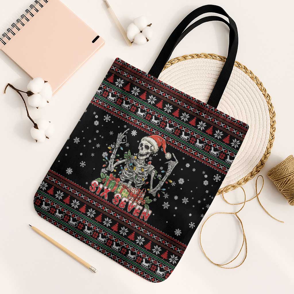 Six Seven Santa Skeleton Tote Bag Funny Christmas Skull - Wonder Print Shop