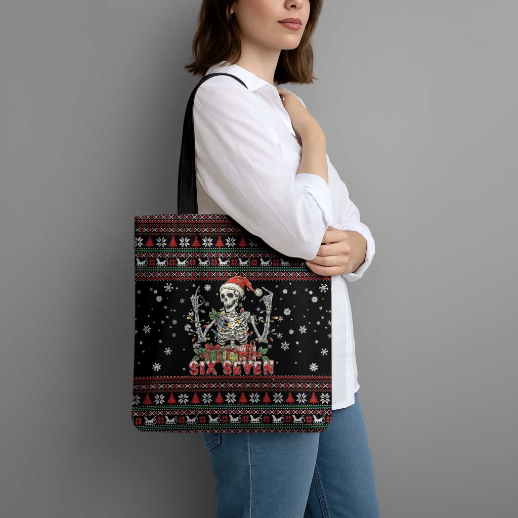 Six Seven Santa Skeleton Tote Bag Funny Christmas Skull - Wonder Print Shop