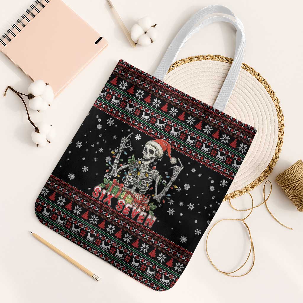 Six Seven Santa Skeleton Tote Bag Funny Christmas Skull - Wonder Print Shop