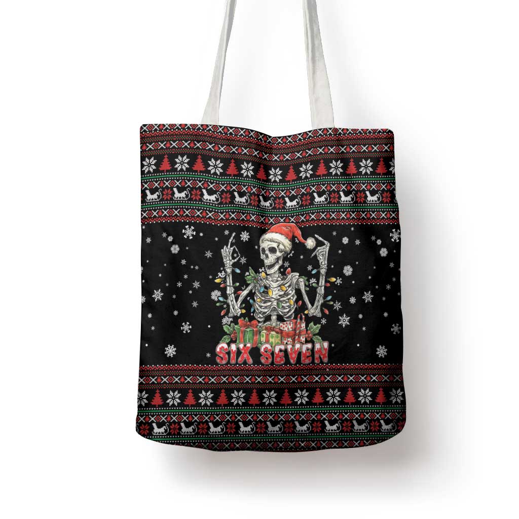 Six Seven Santa Skeleton Tote Bag Funny Christmas Skull - Wonder Print Shop