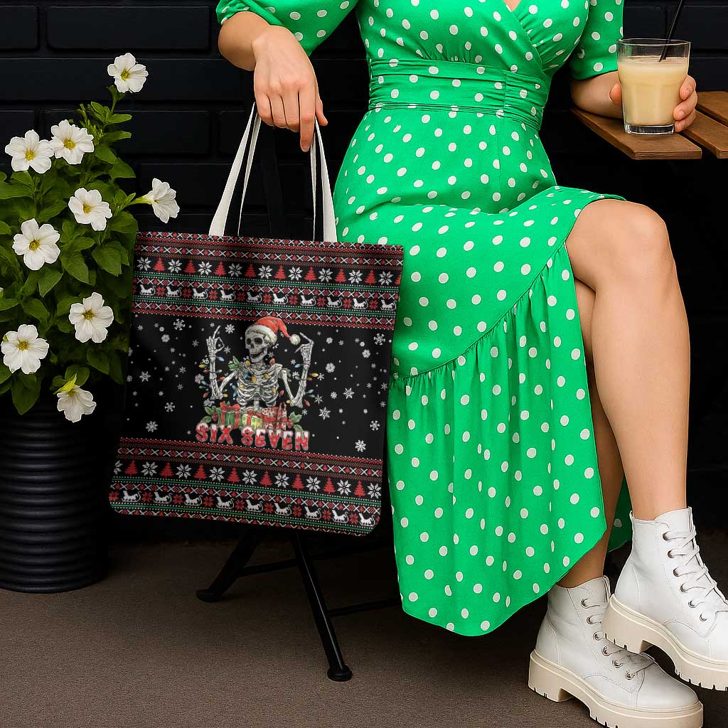 Six Seven Santa Skeleton Tote Bag Funny Christmas Skull - Wonder Print Shop