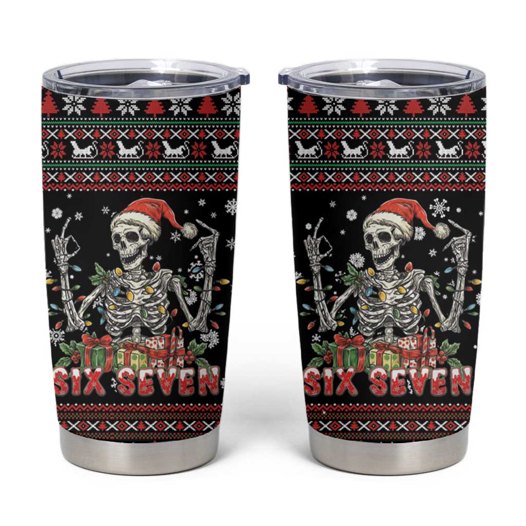 Six Seven Santa Skeleton Tumbler Cup Funny Christmas Skull - Wonder Print Shop