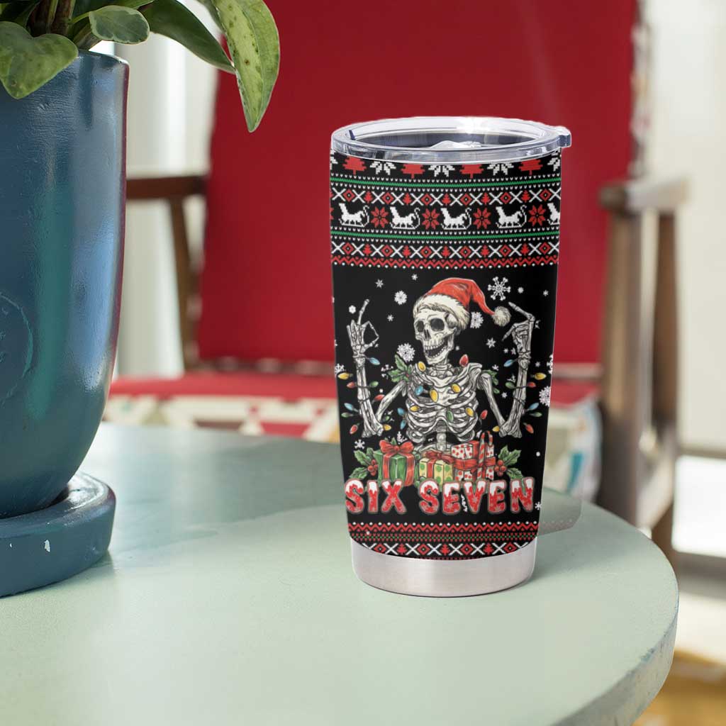 Six Seven Santa Skeleton Tumbler Cup Funny Christmas Skull - Wonder Print Shop
