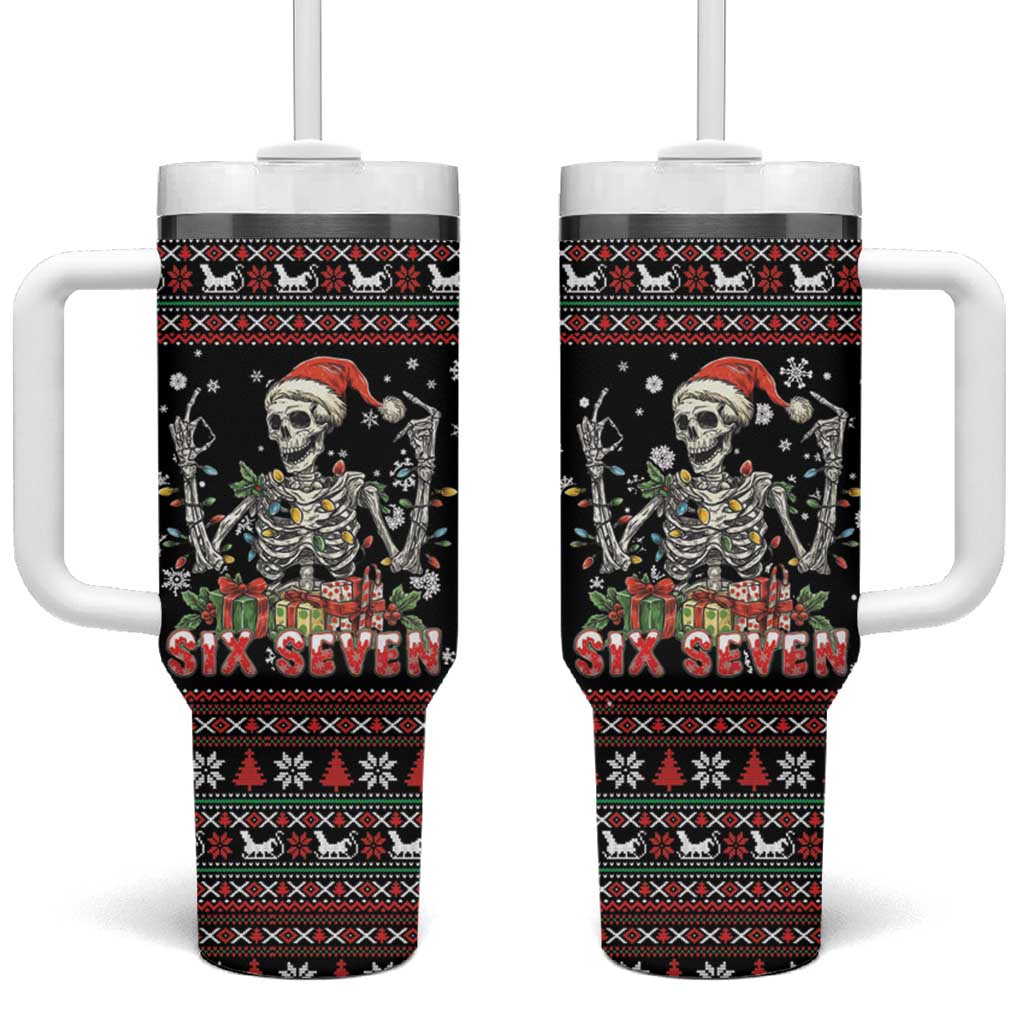 Six Seven Santa Skeleton Tumbler With Handle Funny Christmas Skull - Wonder Print Shop