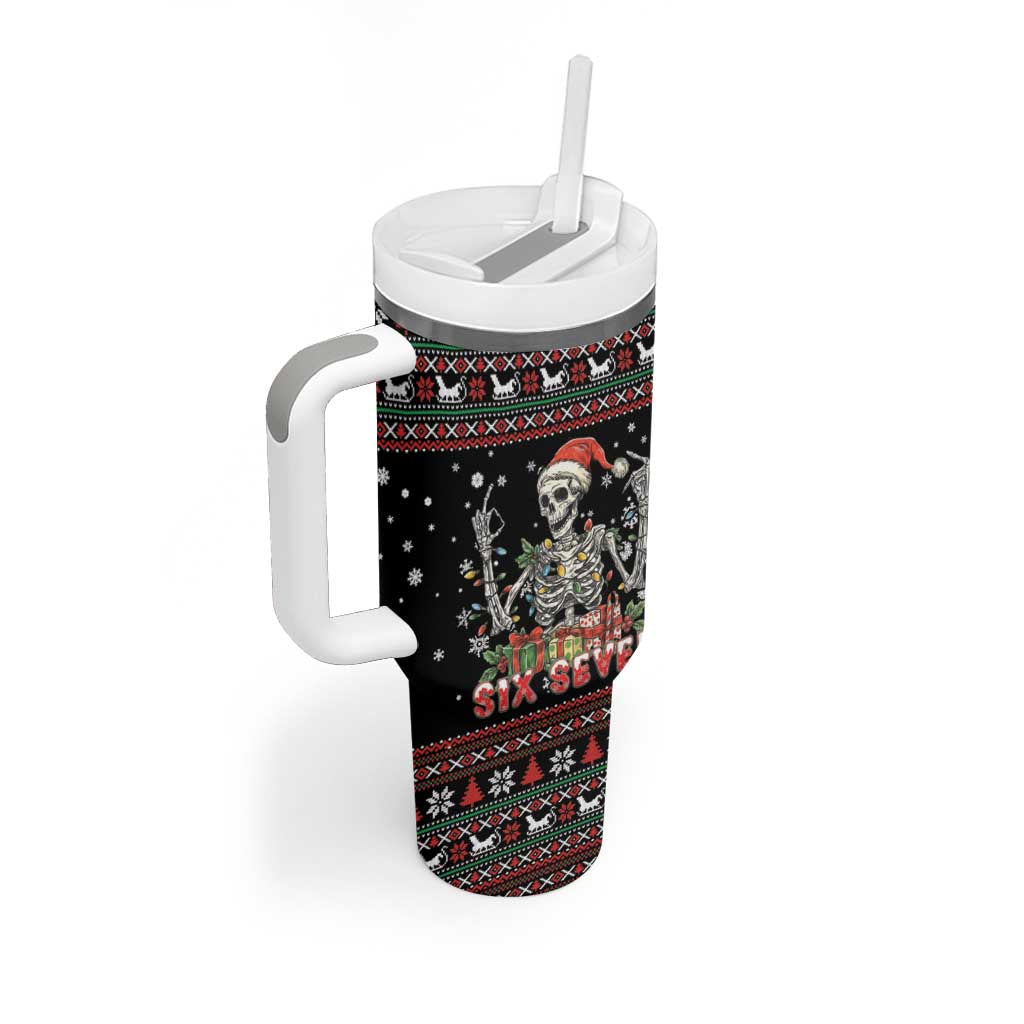 Six Seven Santa Skeleton Tumbler With Handle Funny Christmas Skull - Wonder Print Shop