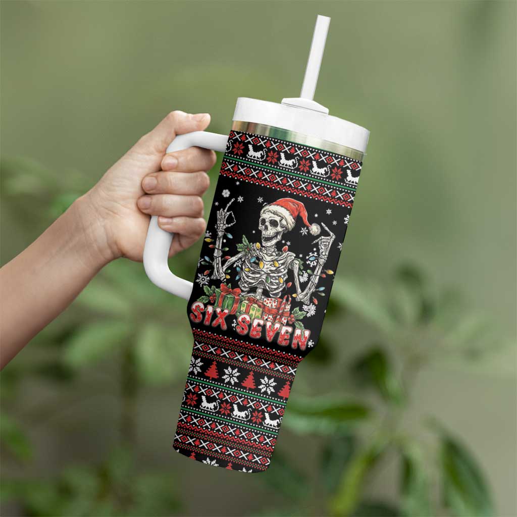 Six Seven Santa Skeleton Tumbler With Handle Funny Christmas Skull - Wonder Print Shop