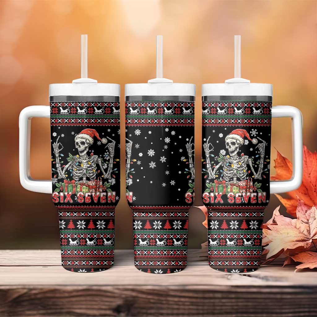 Six Seven Santa Skeleton Tumbler With Handle Funny Christmas Skull - Wonder Print Shop