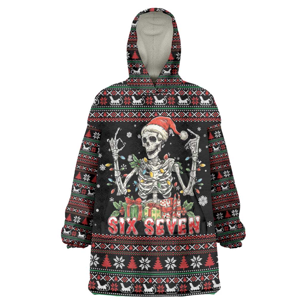 Six Seven Santa Skeleton Wearable Blanket Hoodie Funny Christmas Skull - Wonder Print Shop