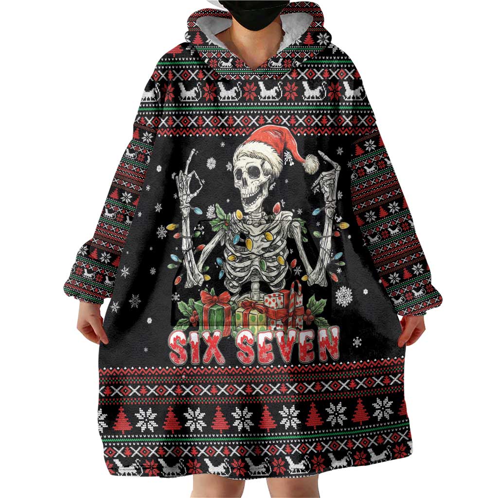 Six Seven Santa Skeleton Wearable Blanket Hoodie Funny Christmas Skull - Wonder Print Shop