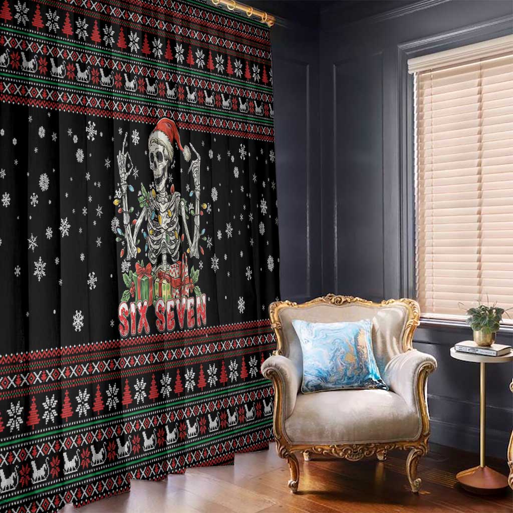 Six Seven Santa Skeleton Window Curtain Funny Christmas Skull - Wonder Print Shop