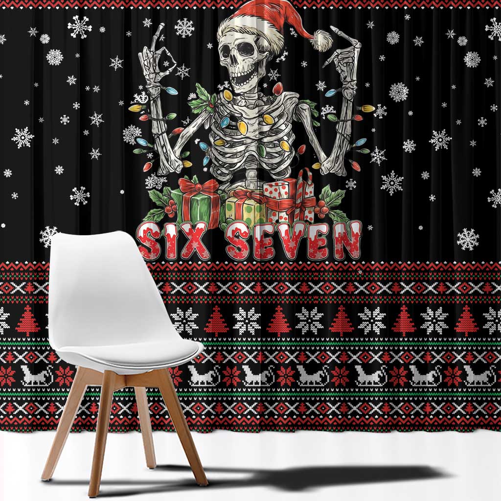 Six Seven Santa Skeleton Window Curtain Funny Christmas Skull - Wonder Print Shop
