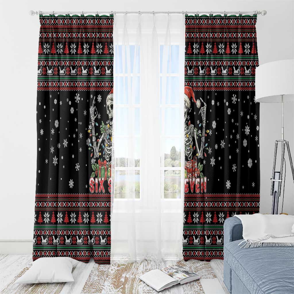 Six Seven Santa Skeleton Window Curtain Funny Christmas Skull - Wonder Print Shop