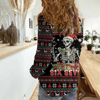 Six Seven Santa Skeleton Women Casual Shirt Funny Christmas Skull - Wonder Print Shop