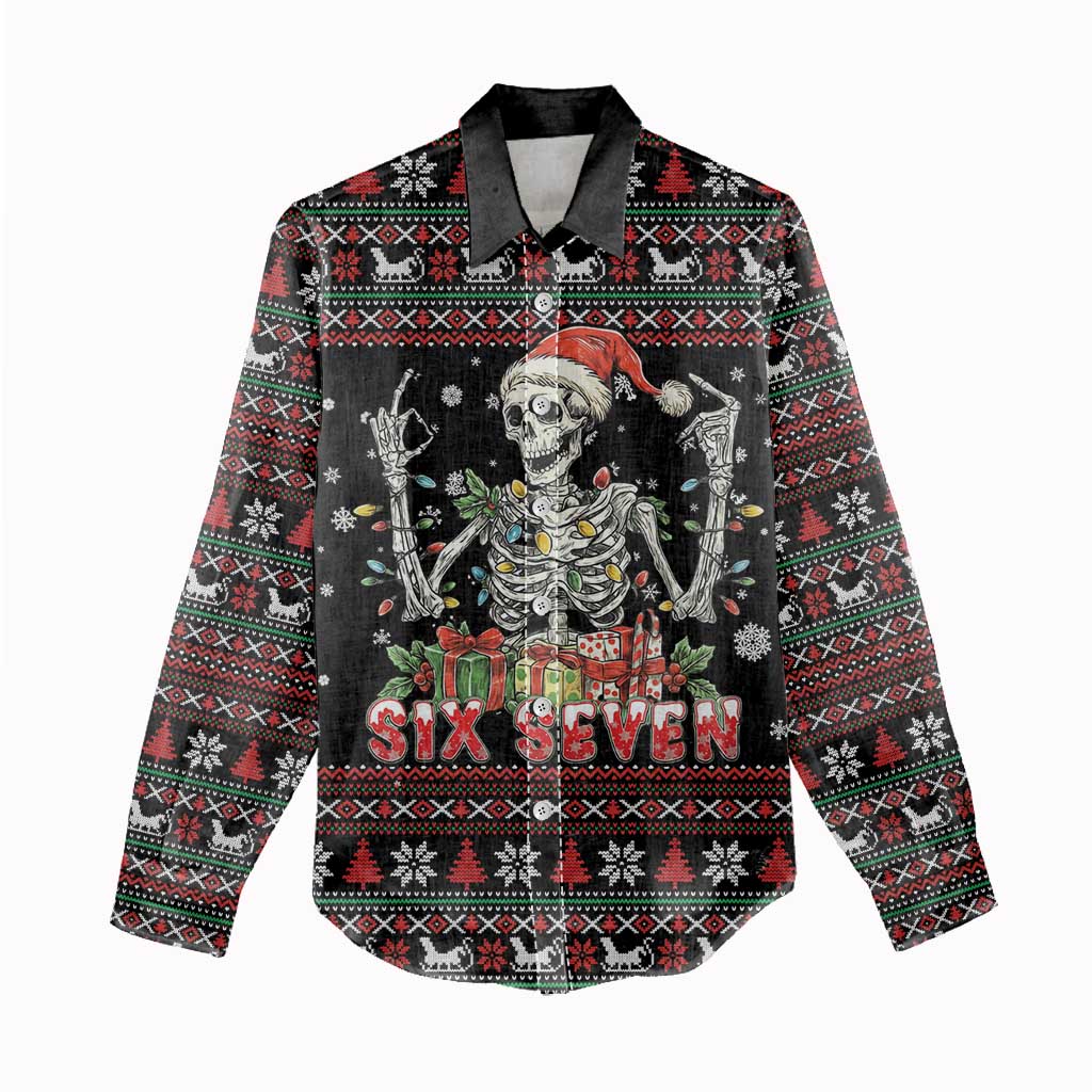 Six Seven Santa Skeleton Women Casual Shirt Funny Christmas Skull - Wonder Print Shop