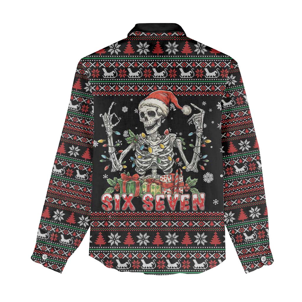 Six Seven Santa Skeleton Women Casual Shirt Funny Christmas Skull - Wonder Print Shop
