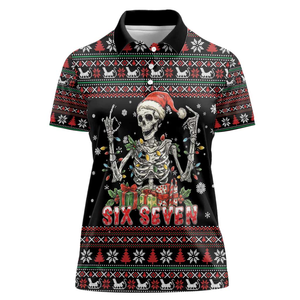 Six Seven Santa Skeleton Women Polo Shirt Funny Christmas Skull - Wonder Print Shop