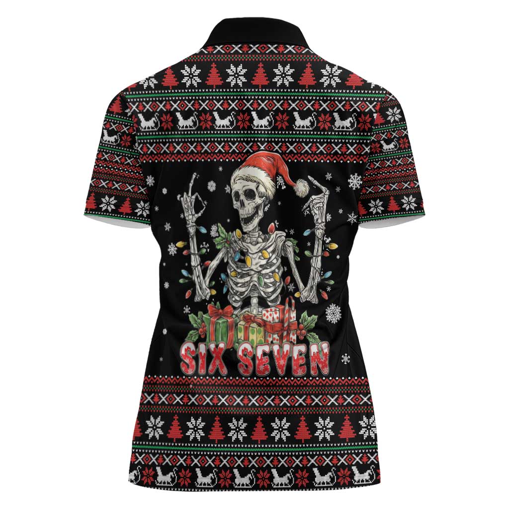Six Seven Santa Skeleton Women Polo Shirt Funny Christmas Skull - Wonder Print Shop