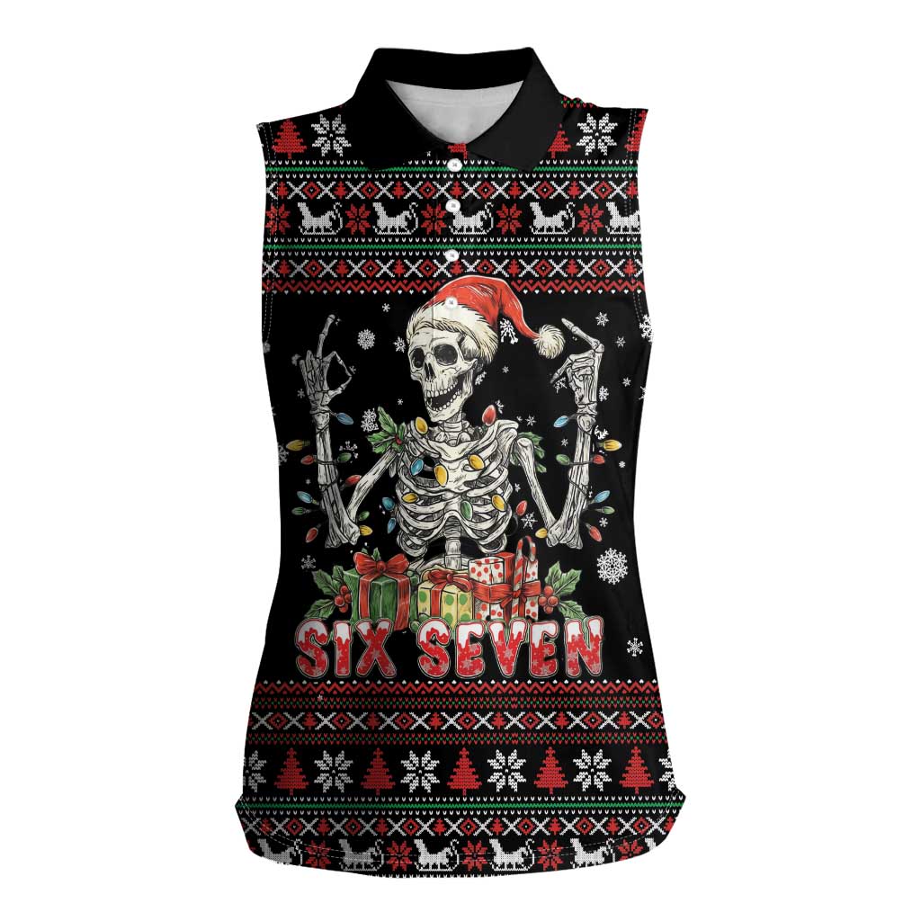 Six Seven Santa Skeleton Women Sleeveless Polo Shirt Funny Christmas Skull - Wonder Print Shop
