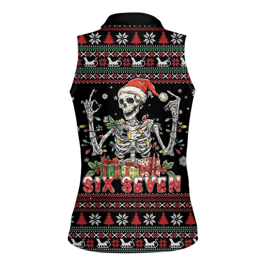 Six Seven Santa Skeleton Women Sleeveless Polo Shirt Funny Christmas Skull - Wonder Print Shop