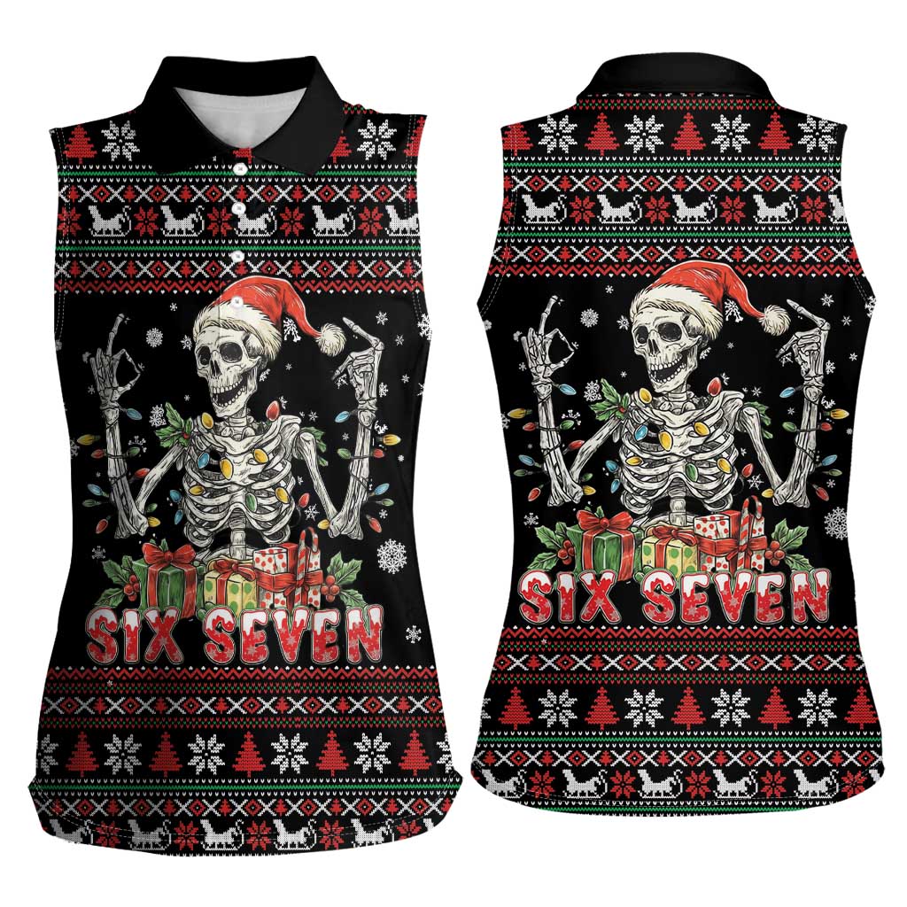 Six Seven Santa Skeleton Women Sleeveless Polo Shirt Funny Christmas Skull - Wonder Print Shop