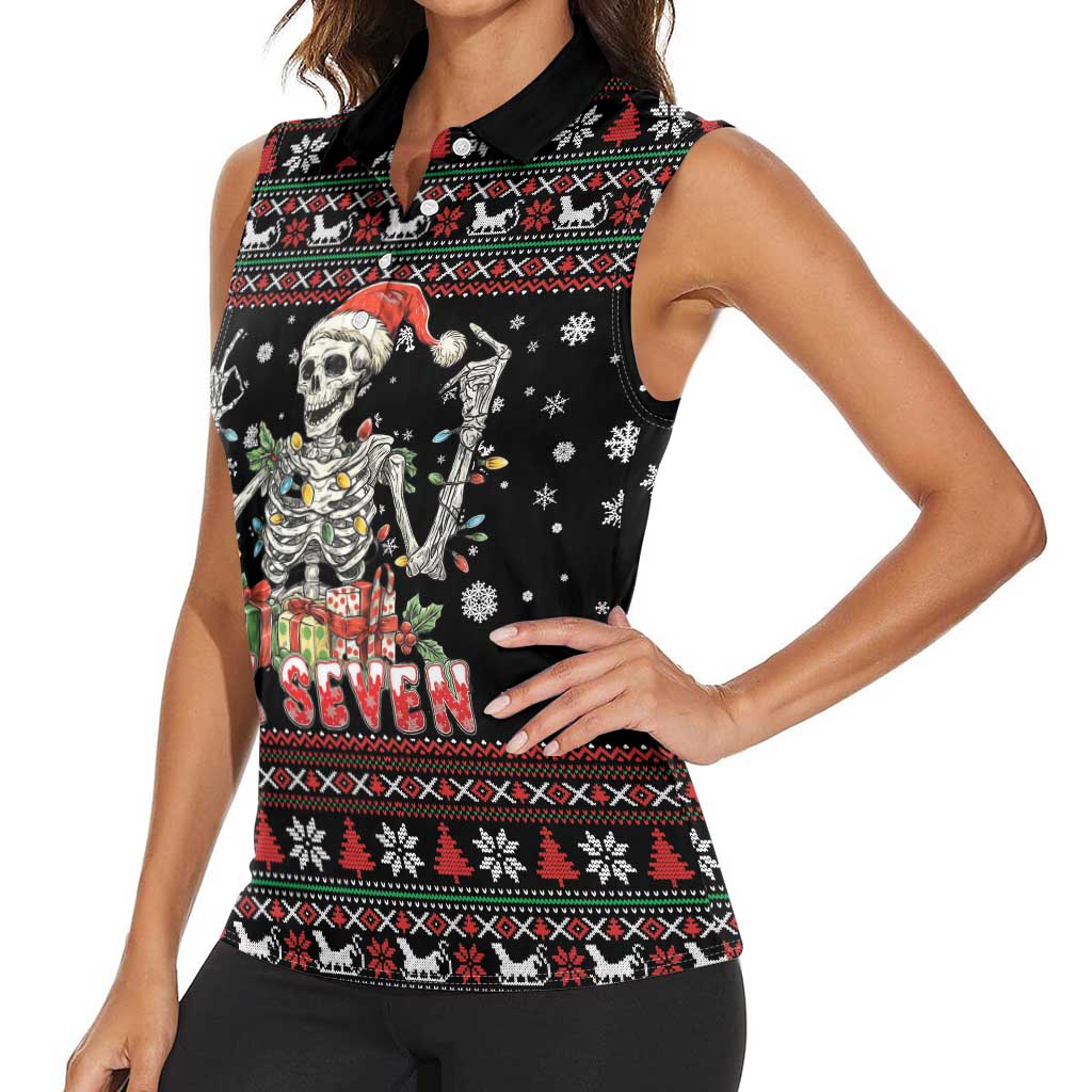 Six Seven Santa Skeleton Women Sleeveless Polo Shirt Funny Christmas Skull - Wonder Print Shop