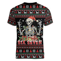Six Seven Santa Skeleton Women V-Neck T-Shirt Funny Christmas Skull - Wonder Print Shop